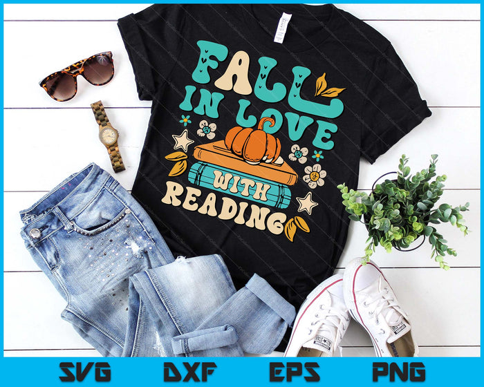 Fall In Love With Reading Book Autumn Pumpkins And Teachers SVG PNG Digital Printable Files