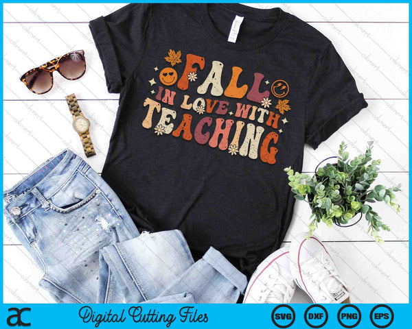 Fall In Love With Teaching Autum Thanksgiving Fall Teacher SVG PNG Digital Printable Files - on a t-shirt