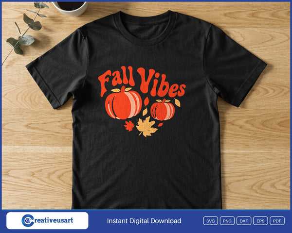 Fall Vibes Two Pumpkins SVG PNG Digital Printable Files - on a t-shirt