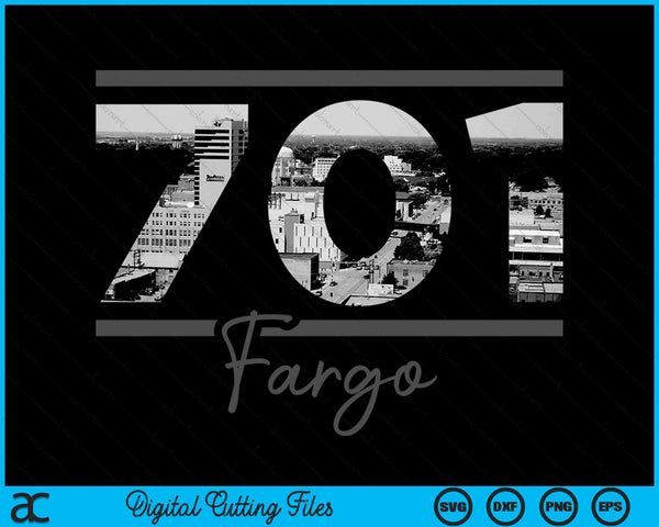 Fargo 701 Netnummer Skyline North Dakota Vintage SVG PNG digitale snijbestanden
