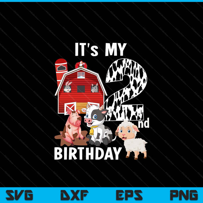 Boerderijdieren 2 jaar oud Het is mijn 2e verjaardagsfeestje SVG PNG digitale afdrukbare bestanden
