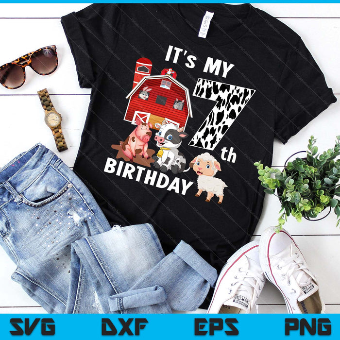 Farm Animals 7 Year Old It's My 7th Birthday Party SVG PNG Digital Printable Files