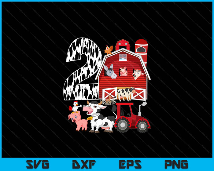 Farm Barnyard Theme Pig Cow Horse 2nd Birthday 2 Yrs Old SVG PNG Digital Printable Files