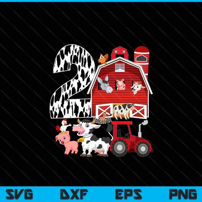 Farm Barnyard Theme Pig Cow Horse 2nd Birthday 2 Yrs Old SVG PNG Digital Printable Files