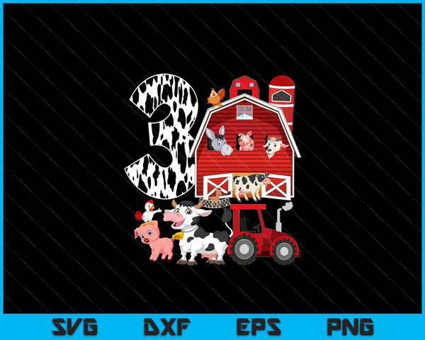 Farm Barnyard Theme Pig Cow Horse 3rd Birthday 3 Yrs Old SVG PNG Digital Printable Files