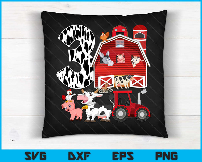 Farm Barnyard Theme Pig Cow Horse 3rd Birthday 3 Yrs Old SVG PNG Digital Printable Files