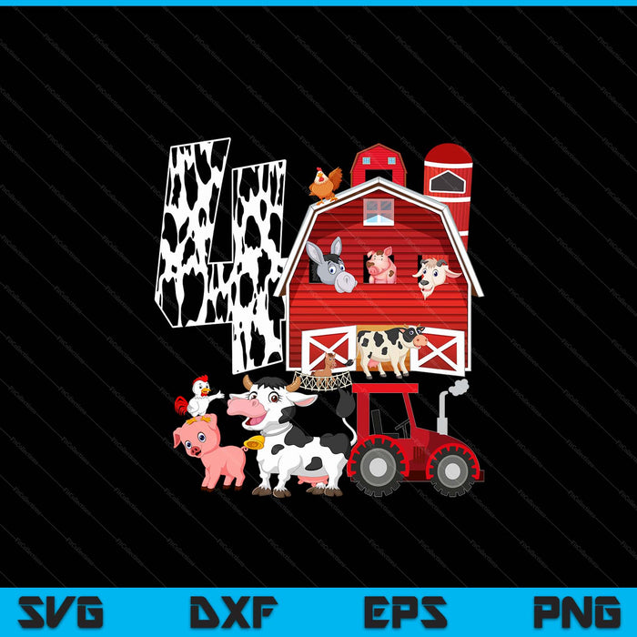 Farm barnyard theme pig cow horse 4th birthday 4 yrs old SVG PNG cut file for Cricut