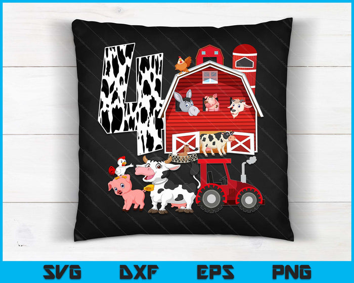 Farm Barnyard Theme Pig Cow Horse 4th Birthday 4 Yrs Old SVG PNG Digital Printable Files