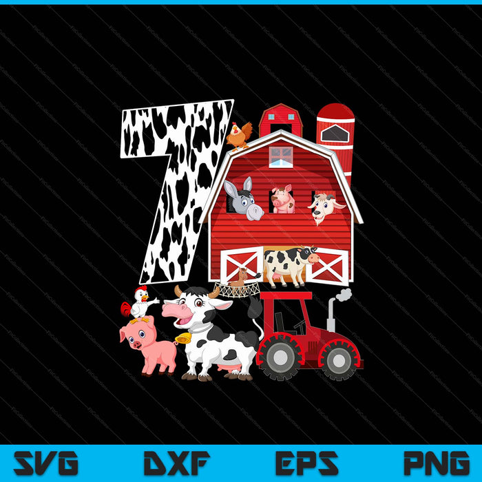 Farm barnyard theme pig cow horse 7th birthday 7 yrs old SVG cut file