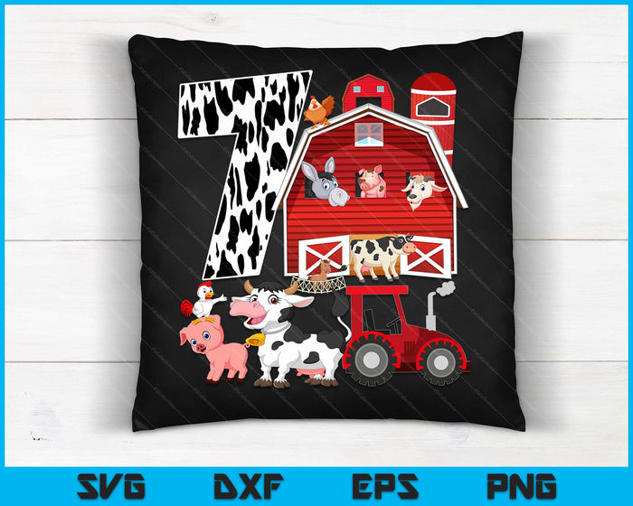 Farm Barnyard Theme Pig Cow Horse 7th Birthday 7 Yrs Old SVG PNG Digital Printable Files