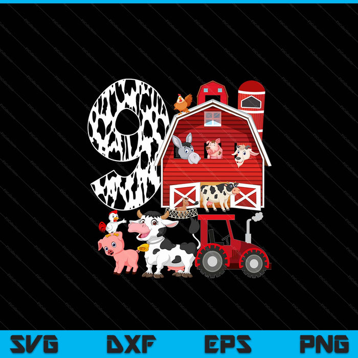 Farm barnyard theme pig cow horse 9th birthday 9 yrs old SVG PNG cut file for Cricut