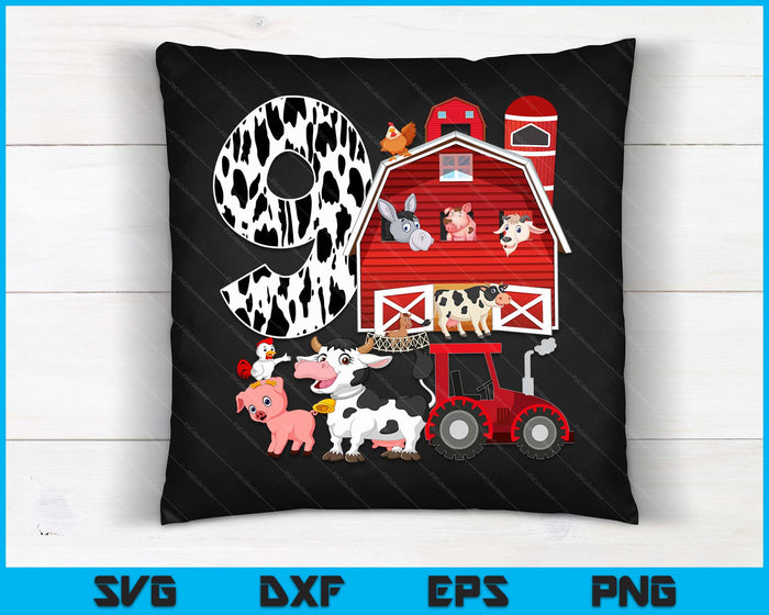 Farm Barnyard Theme Pig Cow Horse 9th Birthday 9 Yrs Old SVG PNG Digital Printable Files