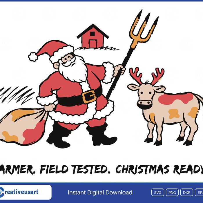 Farmer Santa Christmas SVG printed on a white t-shirt
