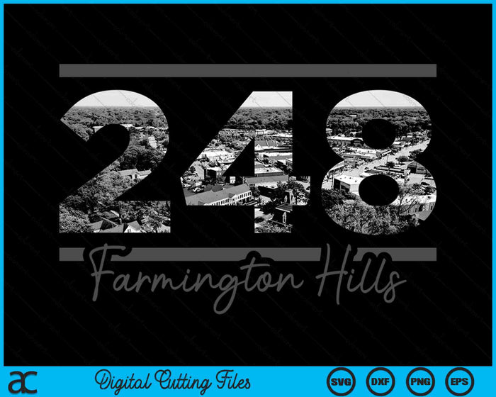 Farmington Hills 248 Netnummer Skyline Michigan Vintage SVG PNG digitale snijbestanden 