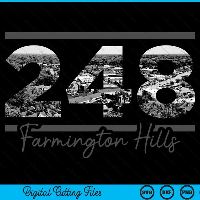 Farmington hills 248 area code skyline Michigan vintage SVG PNG cut file for Cricut