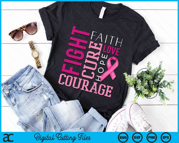 Fight Cure Faith Love Hope Courage Breast Cancer Awareness SVG PNG Digital Cutting File