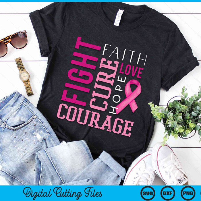 Fight Cure Faith Love Hope Courage Breast Cancer Awareness SVG PNG Digital Cutting File