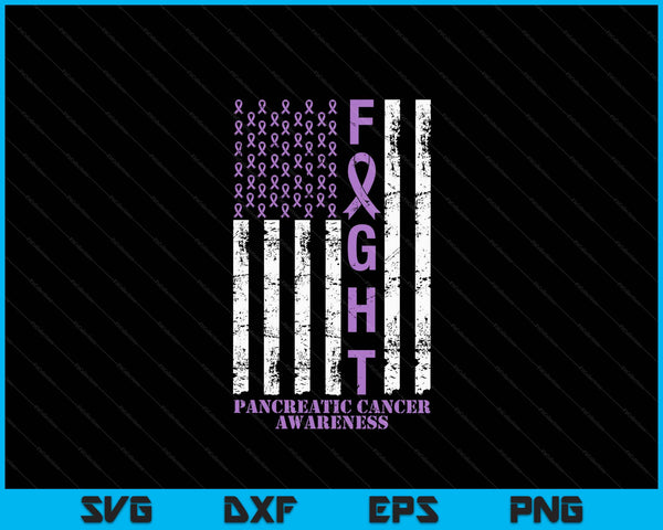 Fight flag purple ribbon support pancreatic cancer awareness SVG cut file