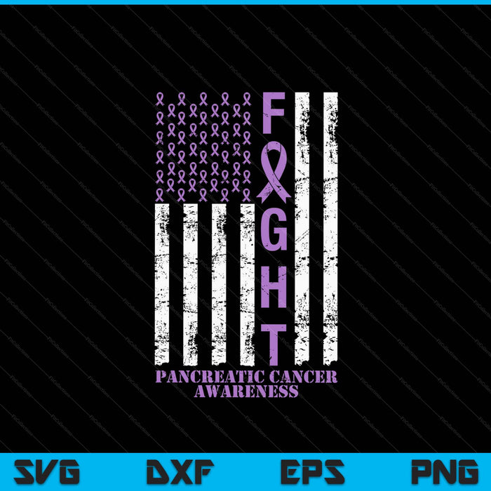 Fight flag purple ribbon support pancreatic cancer awareness SVG cut file