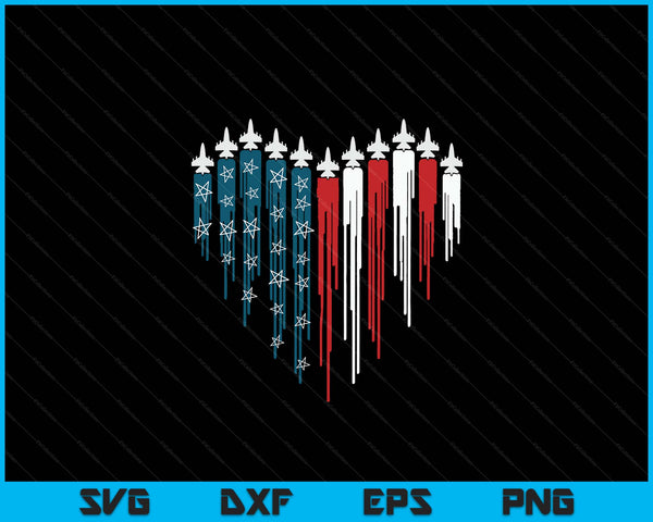 Fighter Jet Airplane American Flag Heart 4th Of July SVG PNG Digital Cutting Files