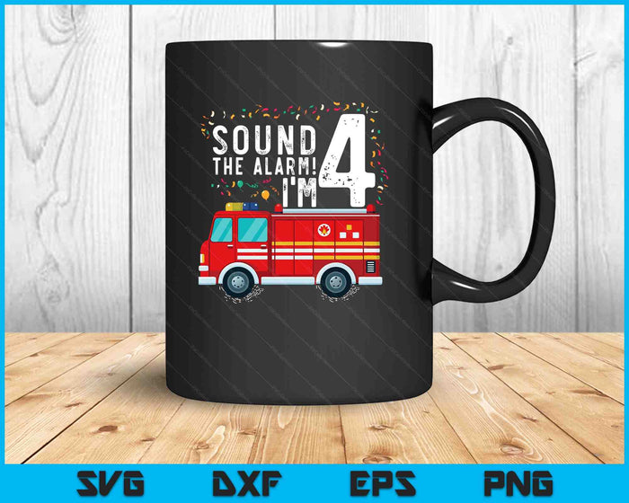 Fire Truck 4th Birthday Boy 4 Year Old Firefighter SVG PNG Digital Cutting Files