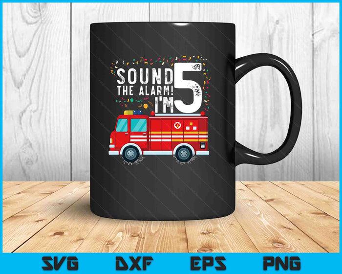 Fire Truck 5th Birthday Boy 5 Year Old Firefighter SVG PNG Digital Cutting Files