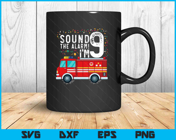 Fire Truck 9th Birthday Boy 9 Year Old Firefighter SVG PNG Digital Cutting Files