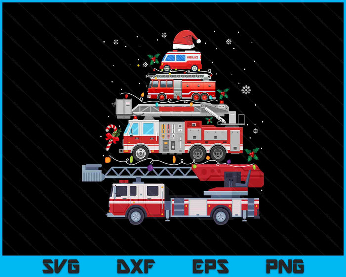 Firefighter Fire Truck Christmas Tree Lights Santa Fireman SVG PNG Digital Printable Files