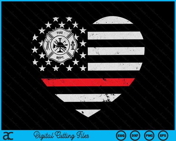 Brandweerman liefde dunne rode lijn hart 4 juli USA vlag SVG PNG digitale snijbestanden