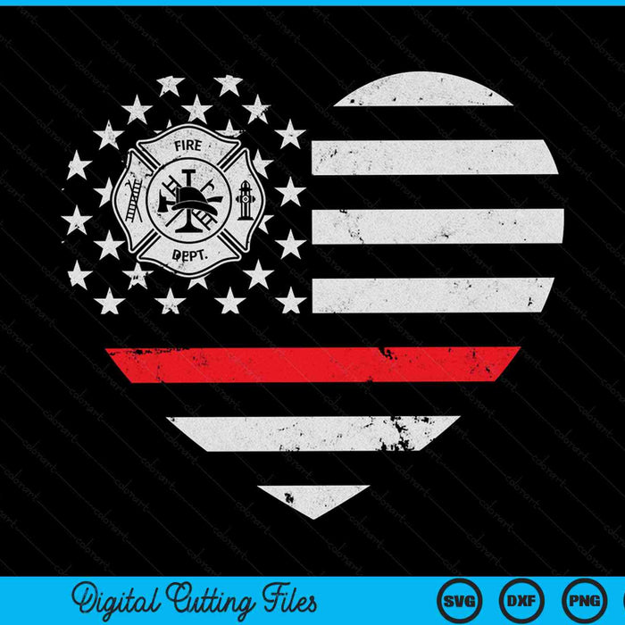 Brandweerman liefde dunne rode lijn hart 4 juli USA vlag SVG PNG digitale snijbestanden