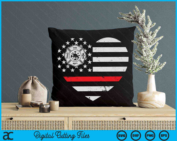 Brandweerman liefde dunne rode lijn hart 4 juli USA vlag SVG PNG digitale snijbestanden