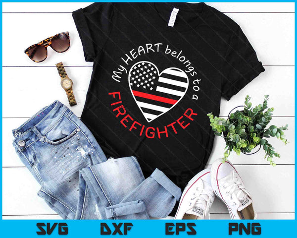 Firefighter Wife Girlfriend Thin Red Line Heart SVG PNG Digital Printable Files