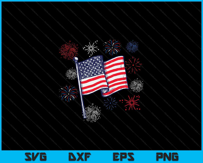 Vuurwerk 4 juli Amerikaanse vlag patriottische wonderkaarsen SVG PNG snijden afdrukbare bestanden
