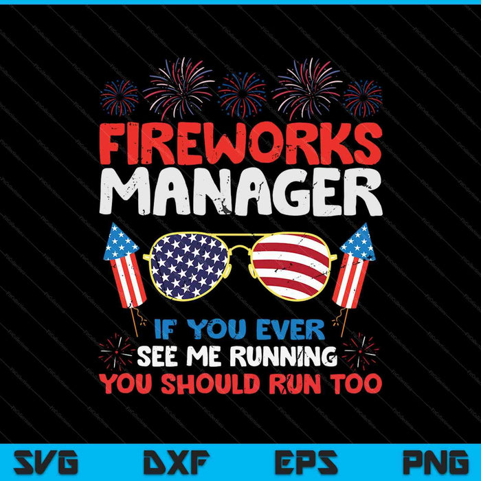 Vuurwerk directeur Run grappige vierde van juli SVG PNG digitale snijbestanden