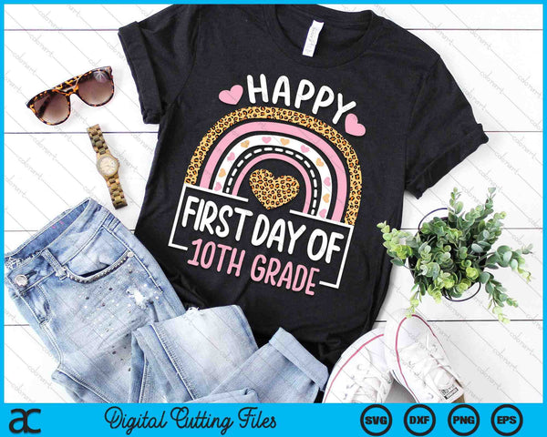 First Day Of 10th Grade Funny Back To School Leopard Teach SVG PNG Digital Cutting Files