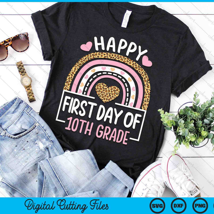 First Day Of 10th Grade Funny Back To School Leopard Teach SVG PNG Digital Cutting Files