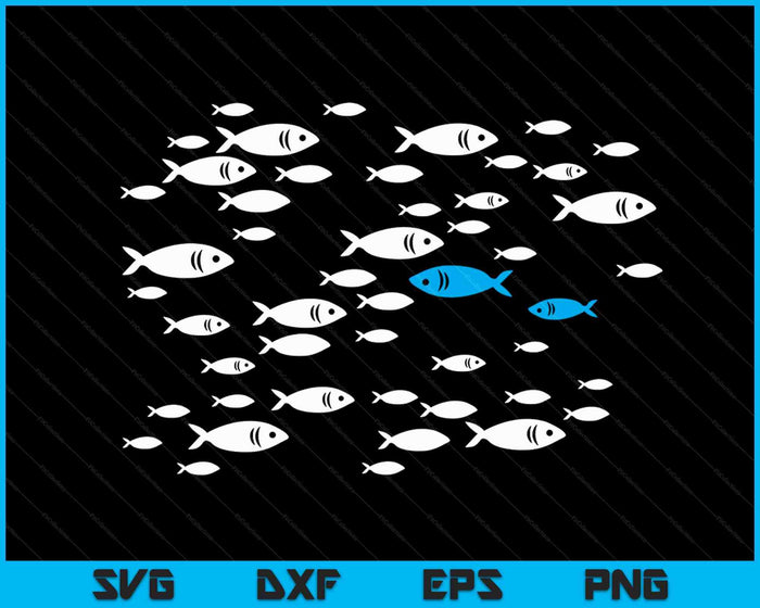 Vissen zwemmen tegen de stroom in de zee SVG PNG digitale snijbestanden