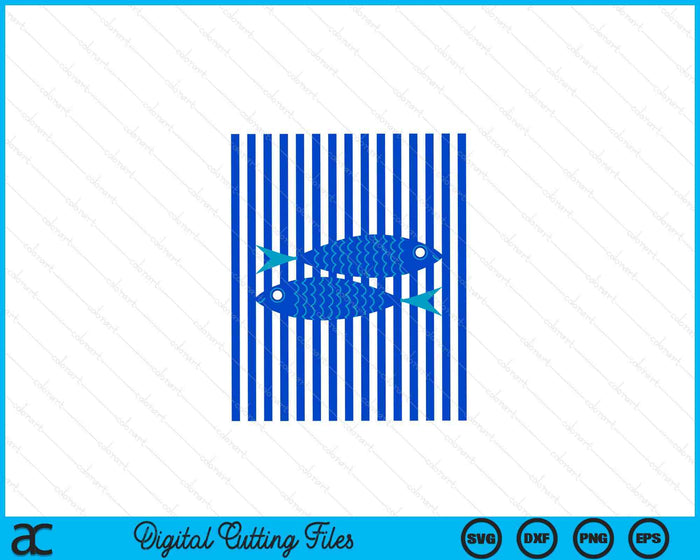 Fisherman Aesthetic White Blue Stripes With Sardine Fish SVG PNG Digital Printable Files