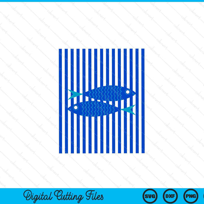 Fisherman aesthetic white blue stripes with sardine fish SVG cut file