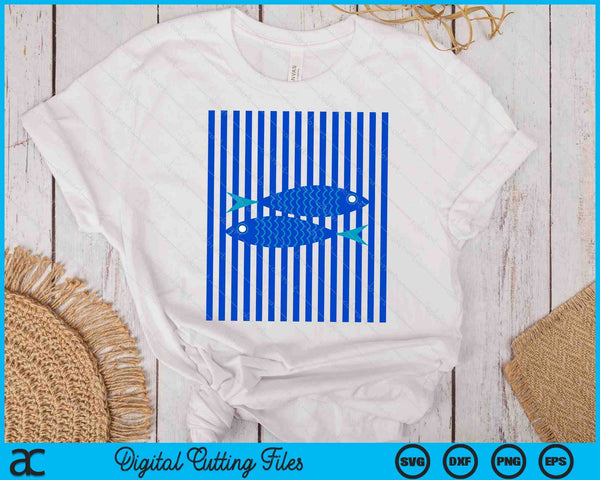 Fisherman Aesthetic White Blue Stripes With Sardine Fish SVG PNG Digital Printable Files