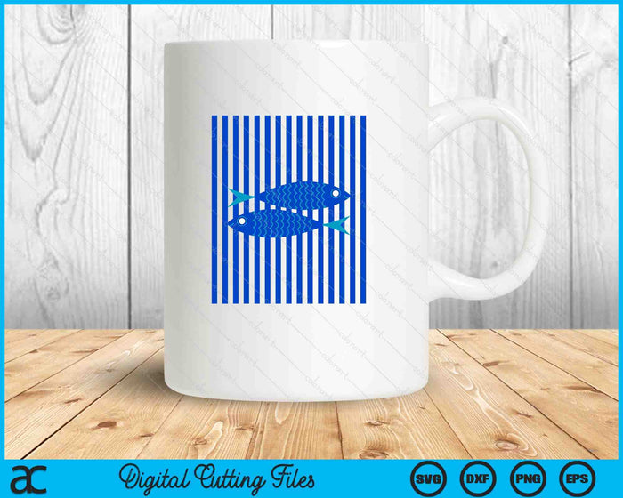 Fisherman Aesthetic White Blue Stripes With Sardine Fish SVG PNG Digital Printable Files