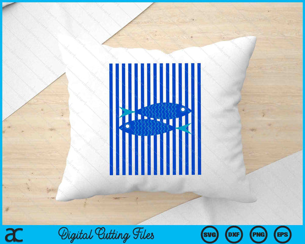 Fisherman Aesthetic White Blue Stripes With Sardine Fish SVG PNG Digital Printable Files