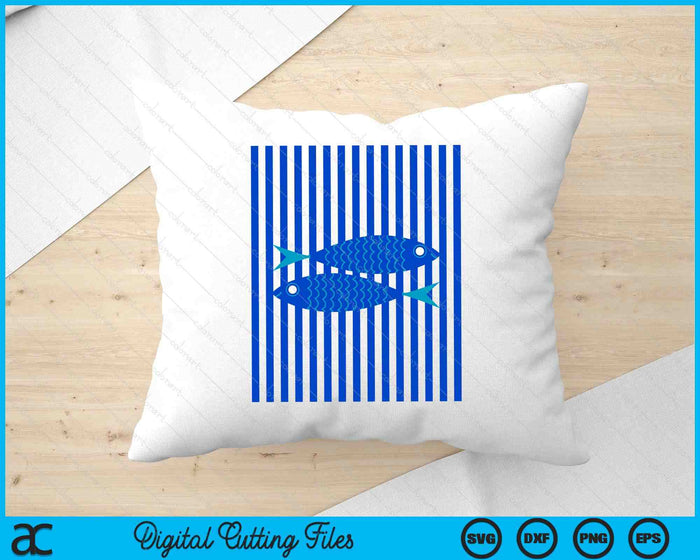 Fisherman Aesthetic White Blue Stripes With Sardine Fish SVG PNG Digital Printable Files