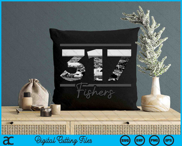 Fishers 317 Area Code Skyline Indiana Vintage SVG PNG Digital Cutting Files