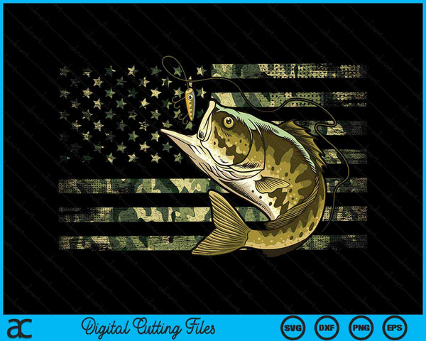 Fishing Camouflage US American Flag Bass Fish Fisherman Camo SVG PNG Digital Cutting Files