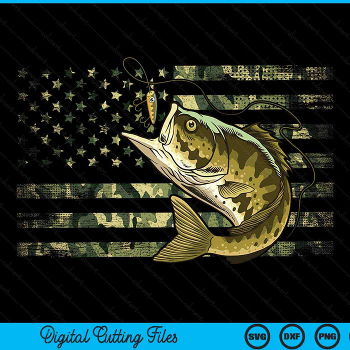 Fishing camouflage US American flag bass fish fisherman camo SVG cut file