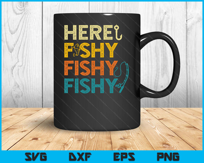 Fishing Here Fishy Retro Fish Lover Fisherman SVG PNG Digital Printable Files