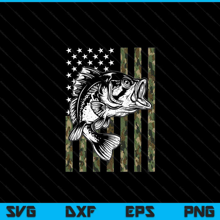 Fishing camouflage American flag fish bass fish fisherman SVG cut file