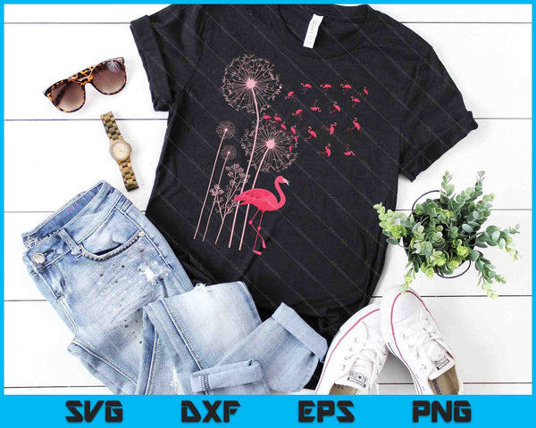 Bloem paardebloem exotische dieren tropische vogel roze flamingo SVG PNG snijden afdrukbare bestanden - on a t-shirt