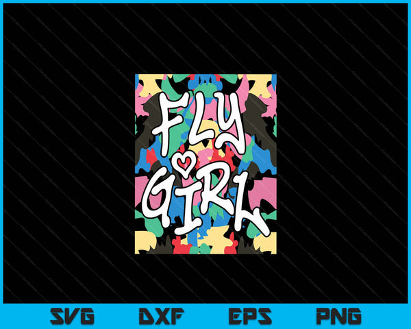 Fly Girl jaren '80 jaren '90 Old School Camo B-Girl Hip Hop SVG PNG digitale afdrukbare bestanden